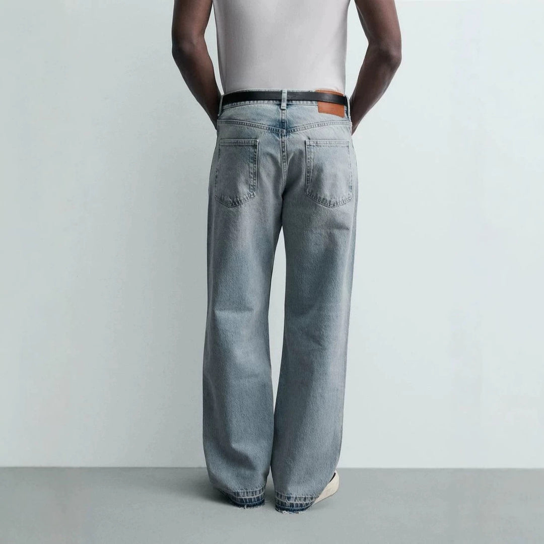 Herren Gerade geschnittene Jeans mit hoher Leibhöhe und Vintage‑Washed-Effekt Drune