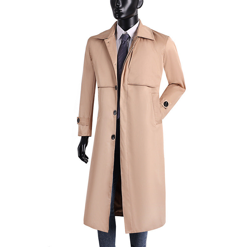 Herren langer Trenchcoat mit verdeckter Knopfleiste und wasserabweisender Ausstattung Drune