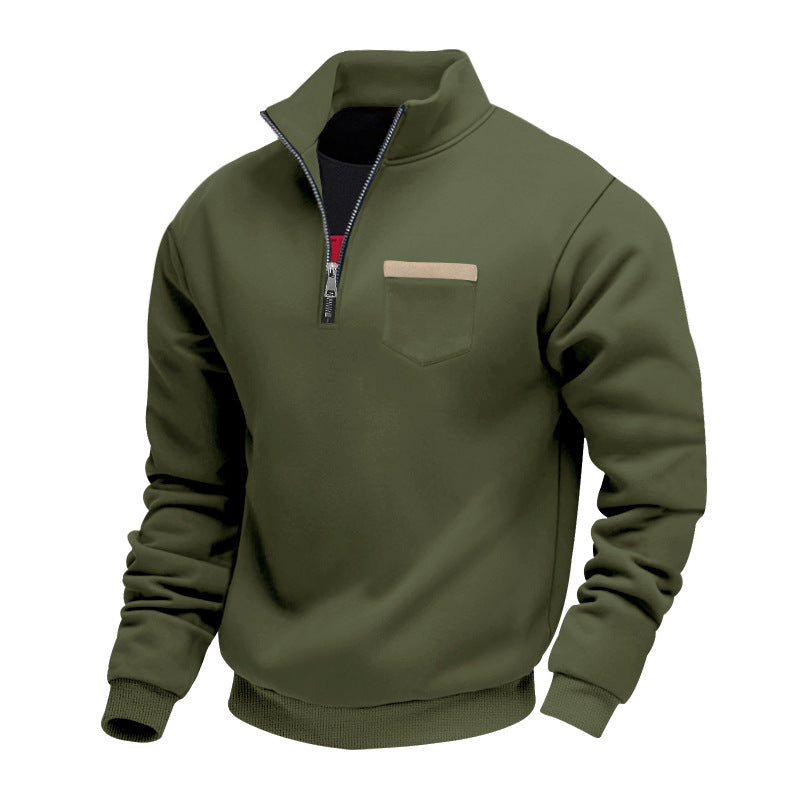 Herren nan Sweatshirt mit halbem Reißverschluss Stehkragen und Brusttasche Drune
