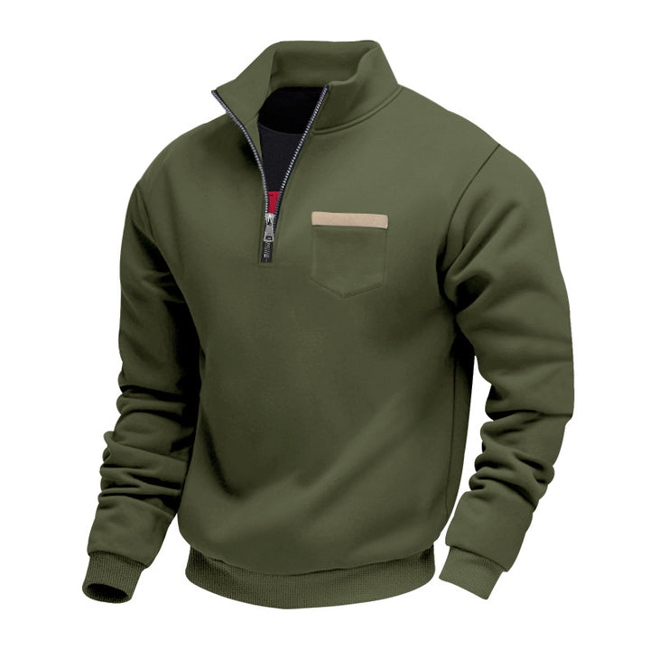Herren nan Sweatshirt mit halbem Reißverschluss Stehkragen und Brusttasche Drune