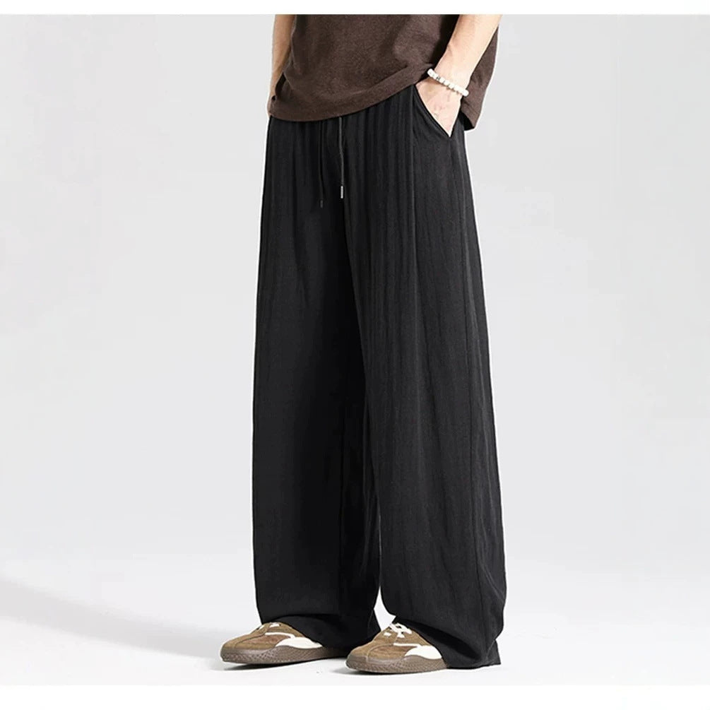 Herren Weite Leinenhose im Oversize-Stil mit Kordelzug und Seitentaschen Drune