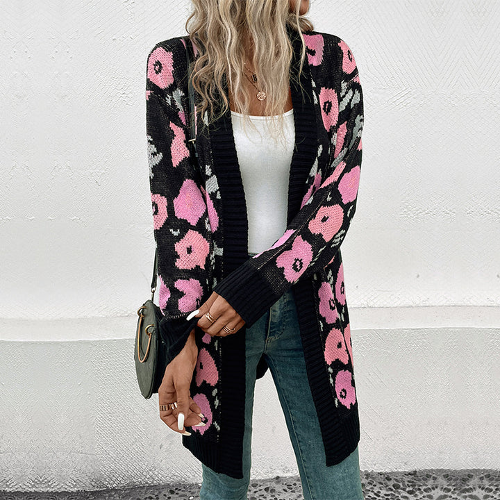 Damen Langer Strickcardigan mit Oversize-Schnitt, Animal-Jacquard und gerippten Bündchen Drune