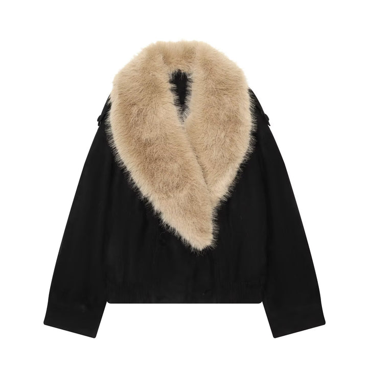 Damen Cropped Veloursjacke mit abnehmbarem XXL-Schalkragen Drune
