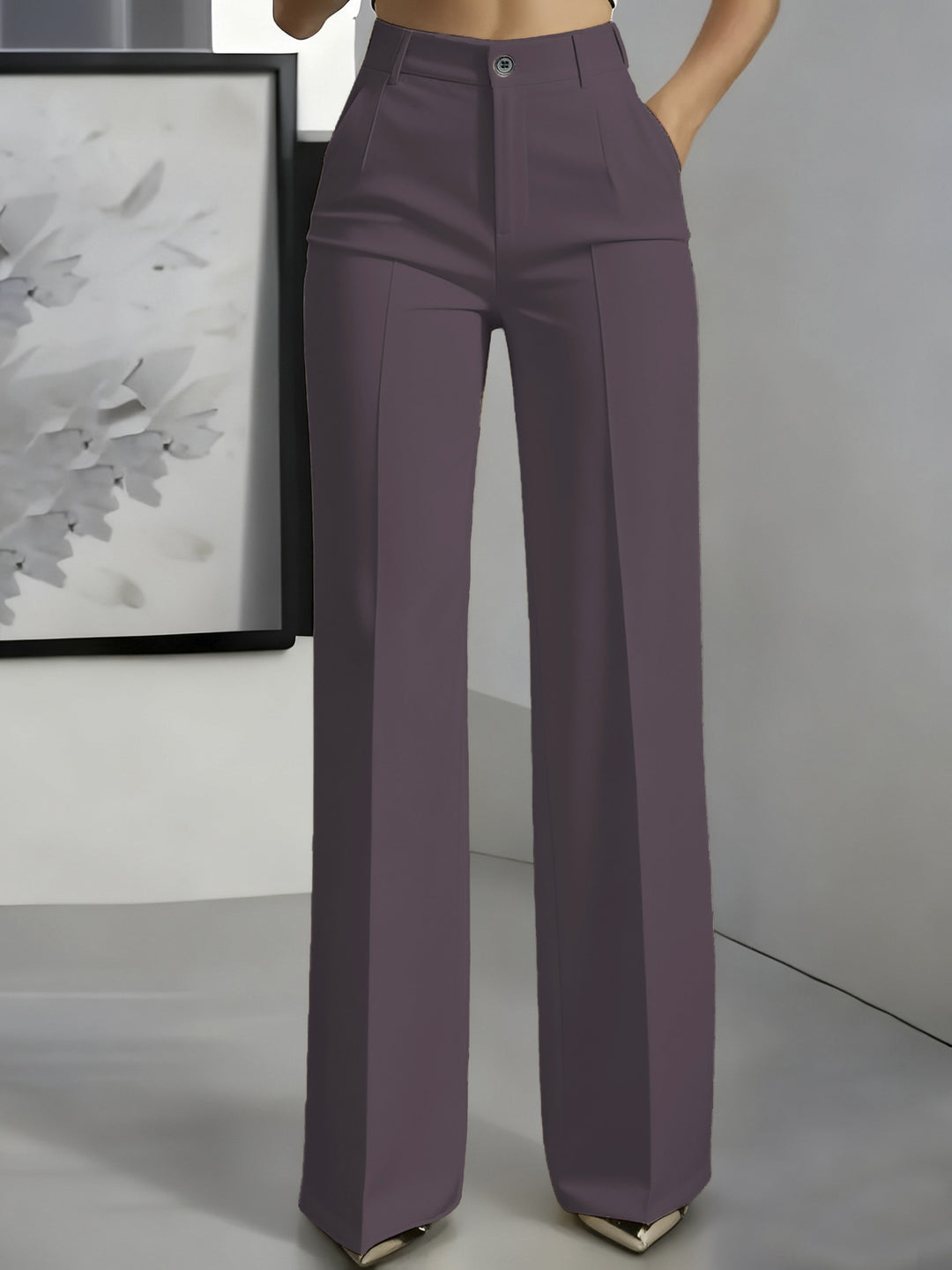 Damen Hochtaillierte Palazzo-Hose mit Bügelfalte und Eingrifftaschen Drune