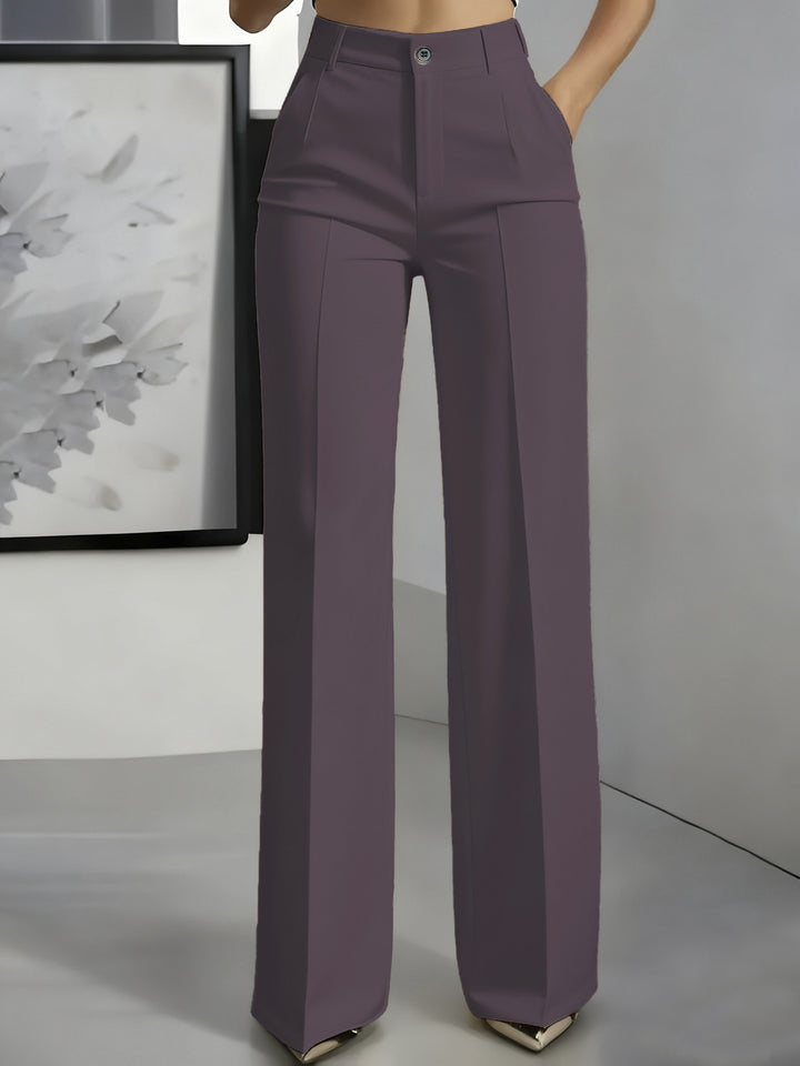 Damen Hochtaillierte Palazzo-Hose mit Bügelfalte und Eingrifftaschen Drune
