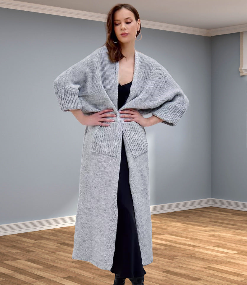 Damen Grobstrick-Kimono mit praktischen Taschen und weitem Schnitt Drune
