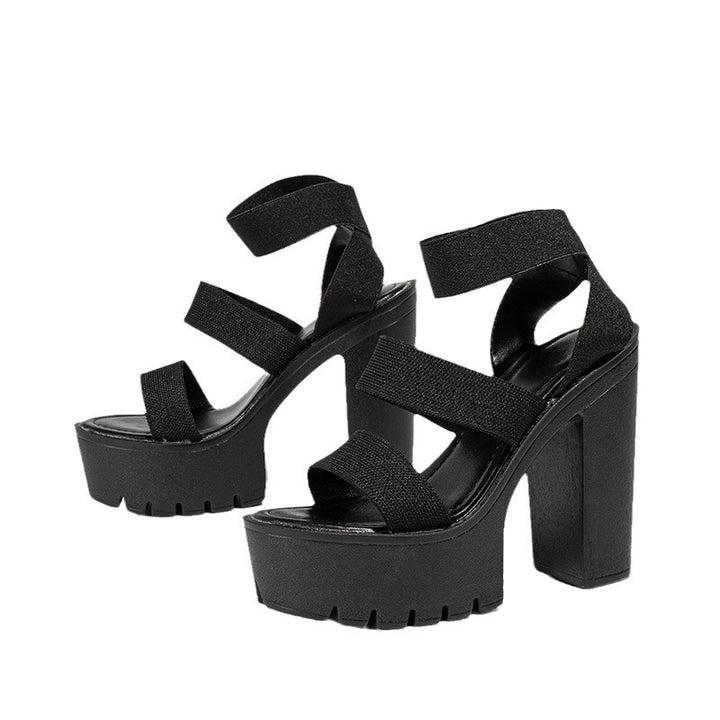 Damen Plateau-Sandalen mit breiten Trägern und hohem Blockabsatz Drune