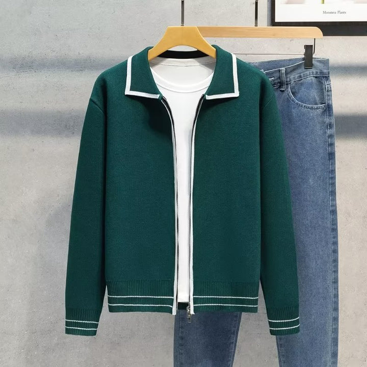 Damen Modische Strickjacke mit Reißverschluss und Kontrastdetails Drune