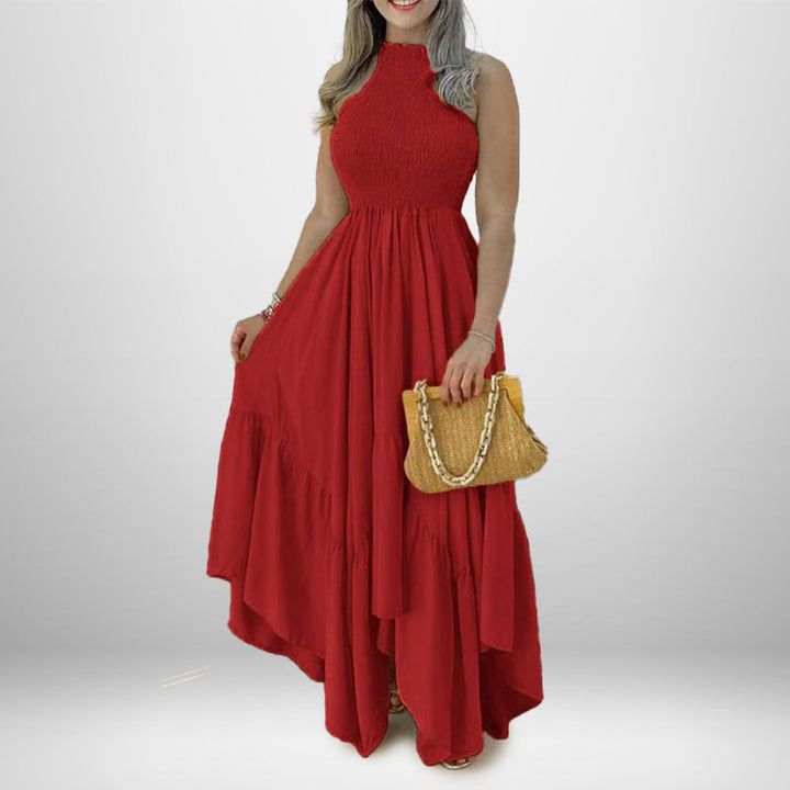 Damen Elegantes Maxikleid mit hochgeschlossenem Kragen und fließendem Rock Drune