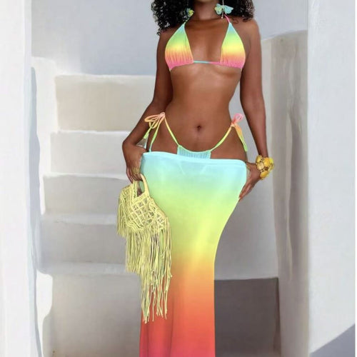 Damen Bikiniset mit modischen Schnürdetails und luftiger Maxikleid-Überwurf Drune
