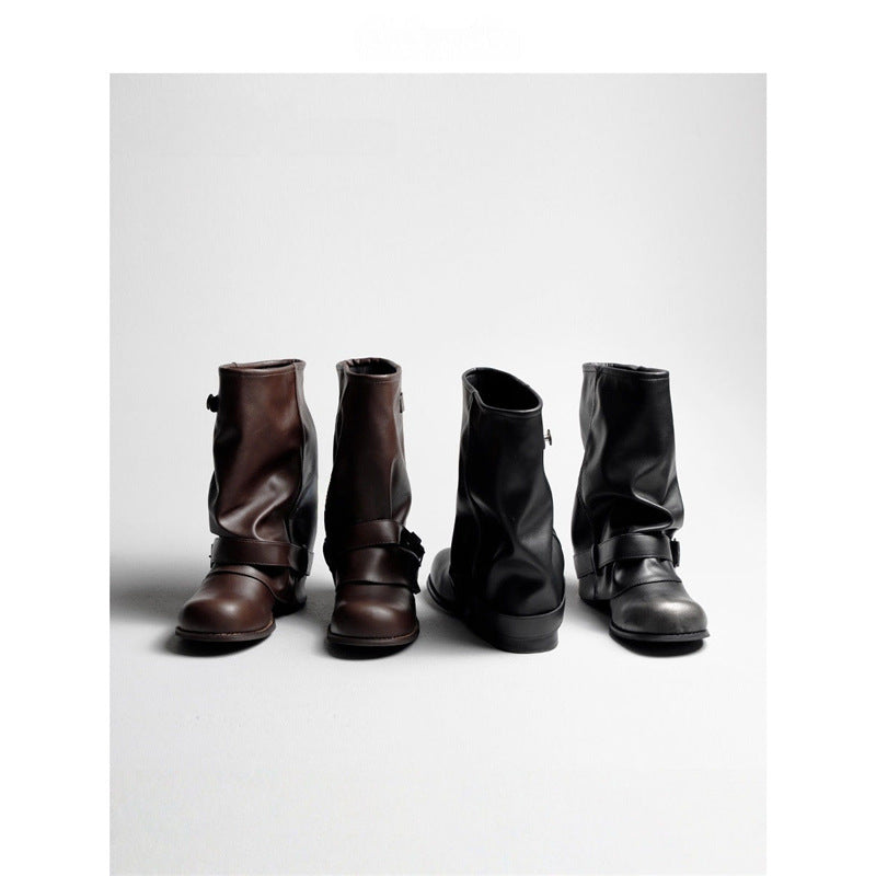 Damen Slouchy Bikerstiefel aus Lederoptik mit verstellbarem Schnallenriemen und mittlerem Blockabsatz Drune