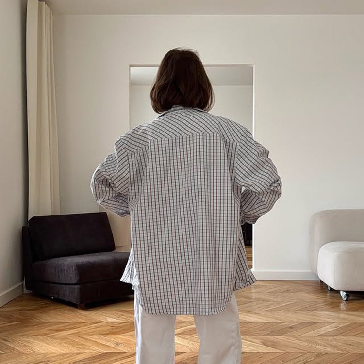 Damen Kariertes Oversize-Hemd mit verlängertem Saum Drune