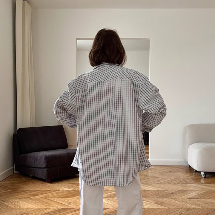 Damen Kariertes Oversize-Hemd mit verlängertem Saum Drune