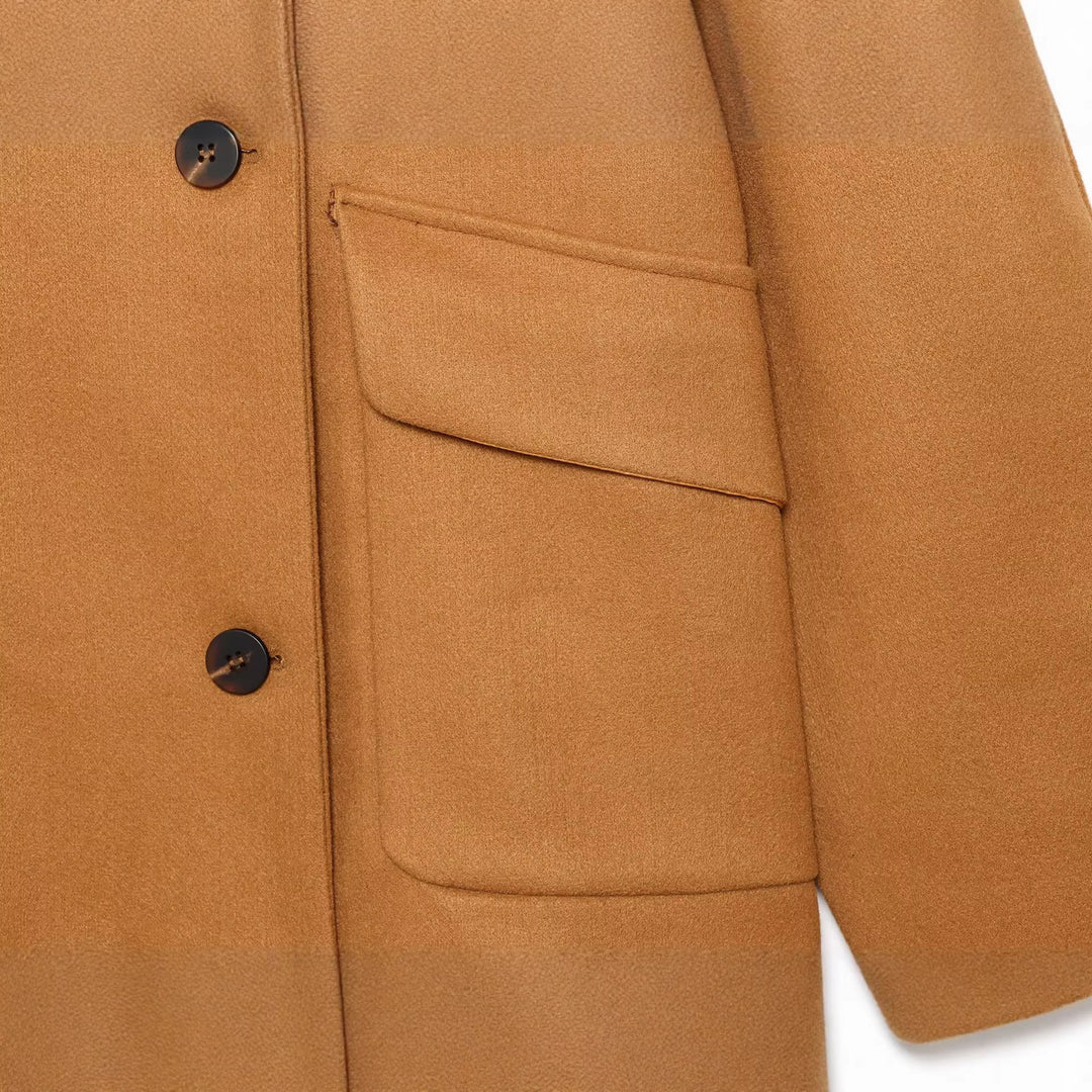 Damen Boxy-Kurzmantel mit hohem Stehkragen und großen Pattentaschen Drune