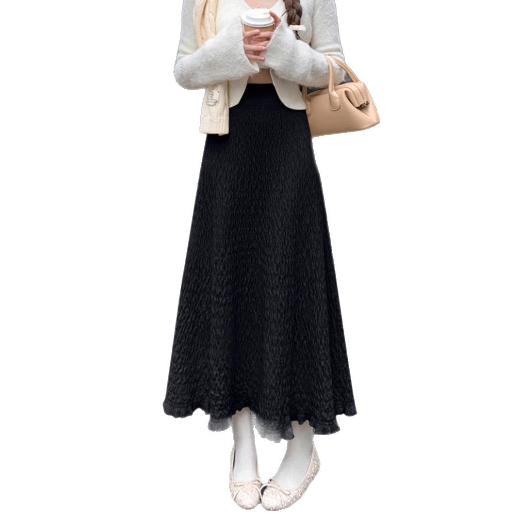 Damen Eleganter Maxirock mit strukturiertem Wellenmuster Drune