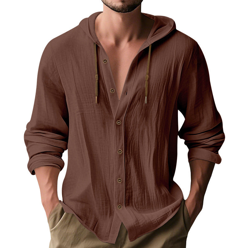 Herren nan leichtes Kapuzenhemdjacke aus Leinenoptik mit durchgehender Knopfleiste Drune