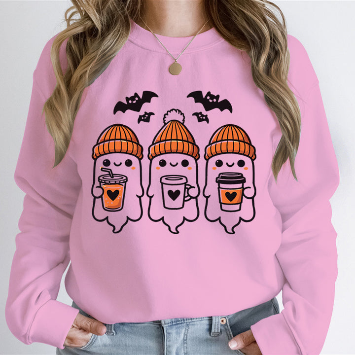 Damen Sweatshirt mit fröhlichem Gespenster-Design und gemütlicher Passform Drune