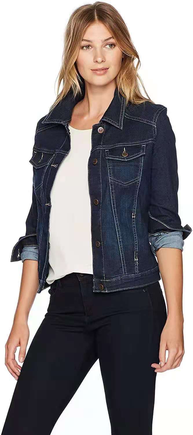 Damen klassische Denimjacke mit dekorativen Nähten Drune