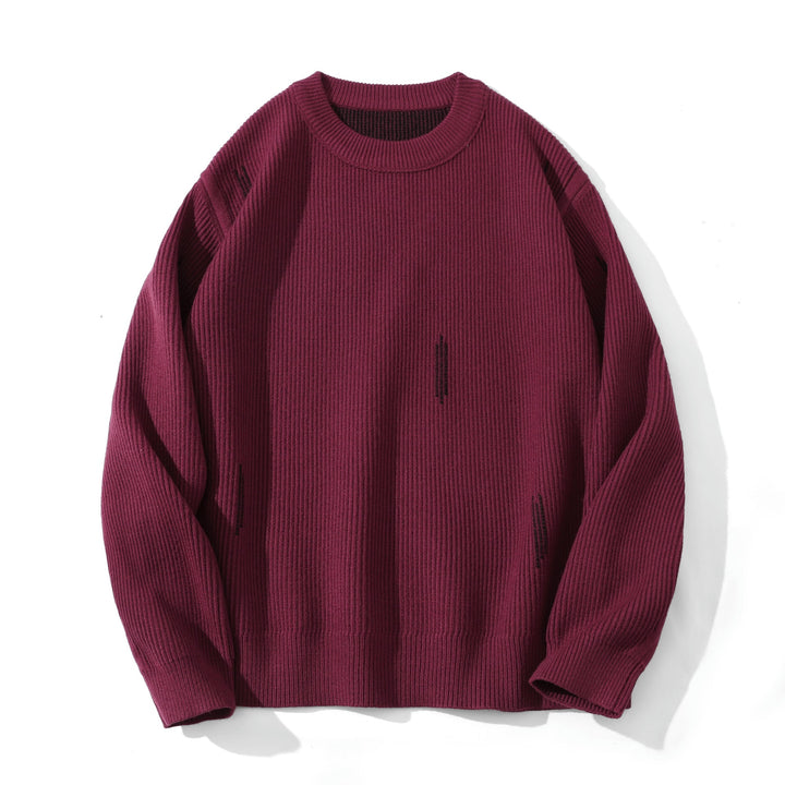 Damen Komfortabler Rippstrick-Pullover in Oversize-Silhouette mit Rundhals und dezentem Destroyed-Look Drune