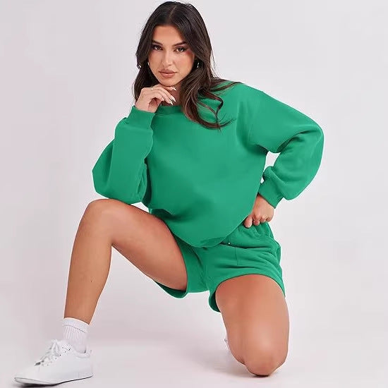Damen Lässiges Sweatset mit Oversize‑Sweatshirt und hochgeschnittenen Shorts Drune