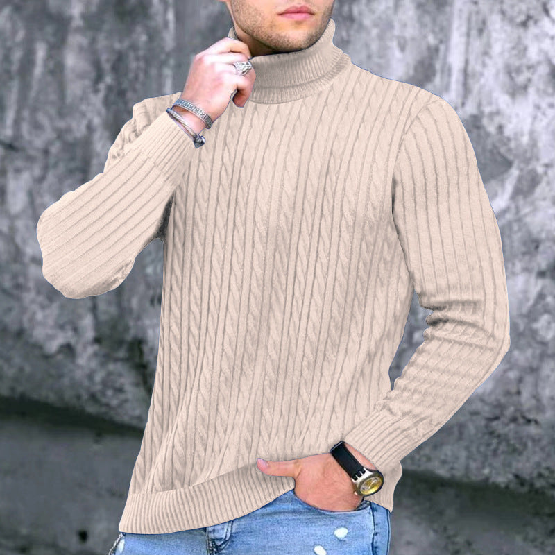 Herren eleganter Rollkragenpullover mit exquisiter Zopfmusterstruktur Drune