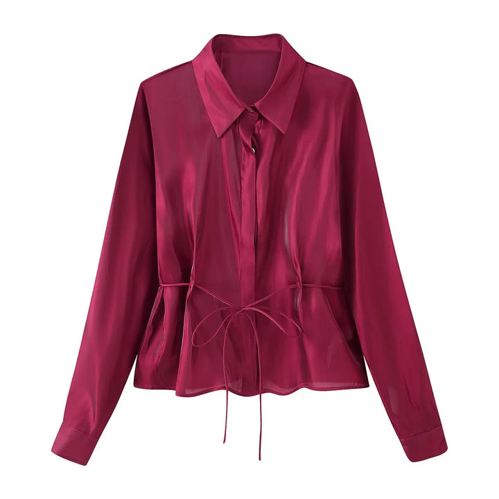 Damen nan taillierte Hemdbluse mit Schößchen, Hemdkragen und Manschetten Drune