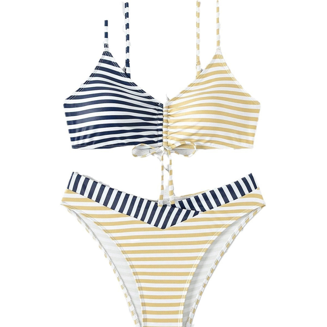 Damen Triangel-Bikini mit raffiniertem Knoten und modischem Streifenmuster Drune