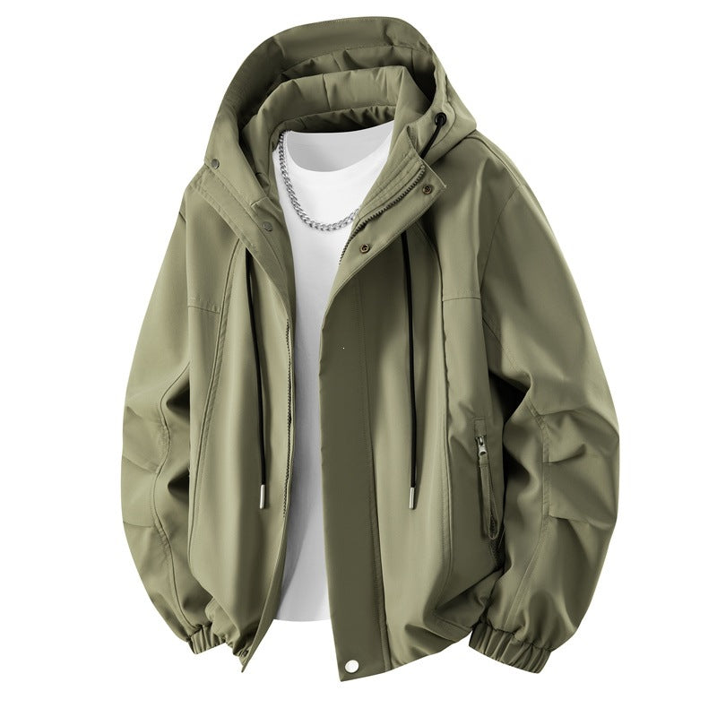 Herren Minimalistische Tech-Kapuzenjacke mit mattierter Oberfläche, Kordelzug & verdeckten Reißverschlusstaschen Drune