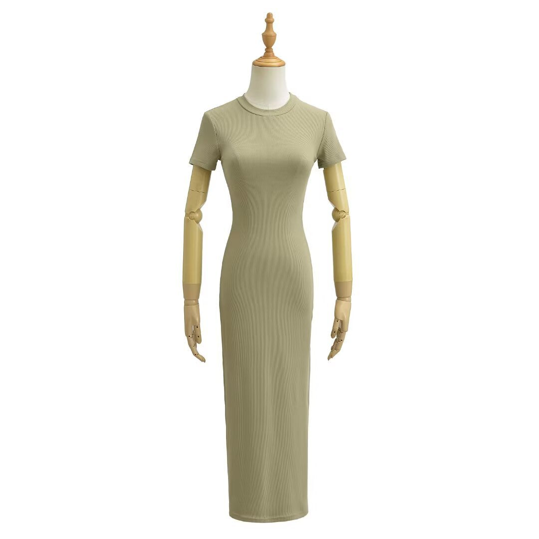 Damen figurbetontes Midikleid mit elegantem Rippenmuster und schwingendem Saum Drune