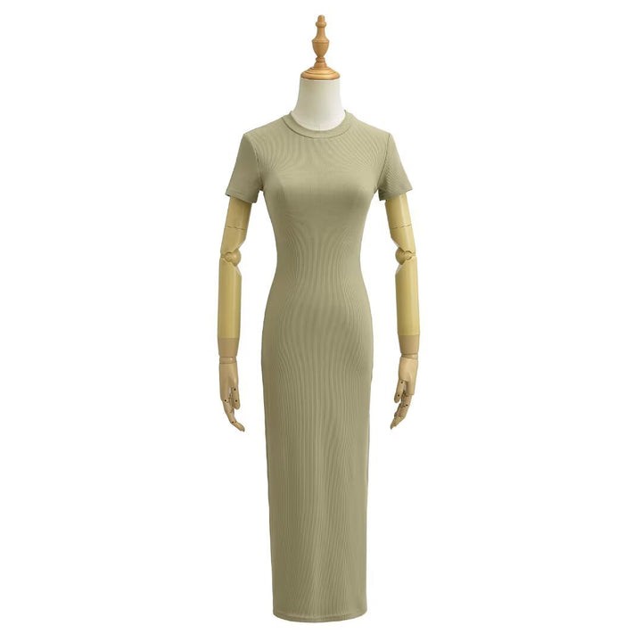 Damen figurbetontes Midikleid mit elegantem Rippenmuster und schwingendem Saum Drune