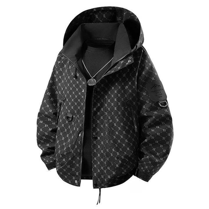 Herren wind- und wasserdichte Softshell-Outdoorjacke mit verstaubarer Kapuze, Utility-Taschen und verstellbaren Bündchen Drune