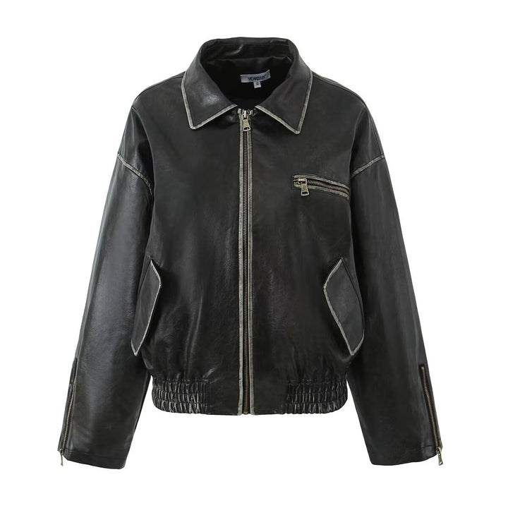 Damen Lederjacke mit modernem Schnitt und praktischen Reißverschlusstaschen Drune