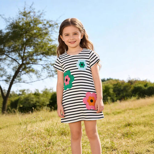 Mädchen T-Shirt Kleid mit bunten Blumenapplikationen Drune