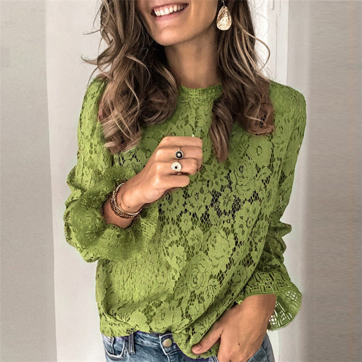 Damen Spitzenoberteil mit elegantem Blumenmuster und langen Ärmeln Drune
