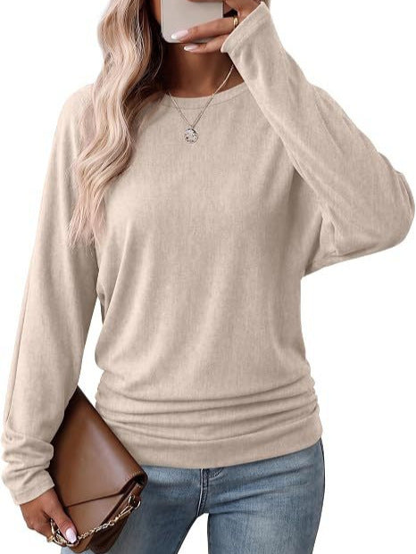Damen Lässiges Langarm-Feinstrickshirt mit überschnittener Schulter und lockerem Saum Drune