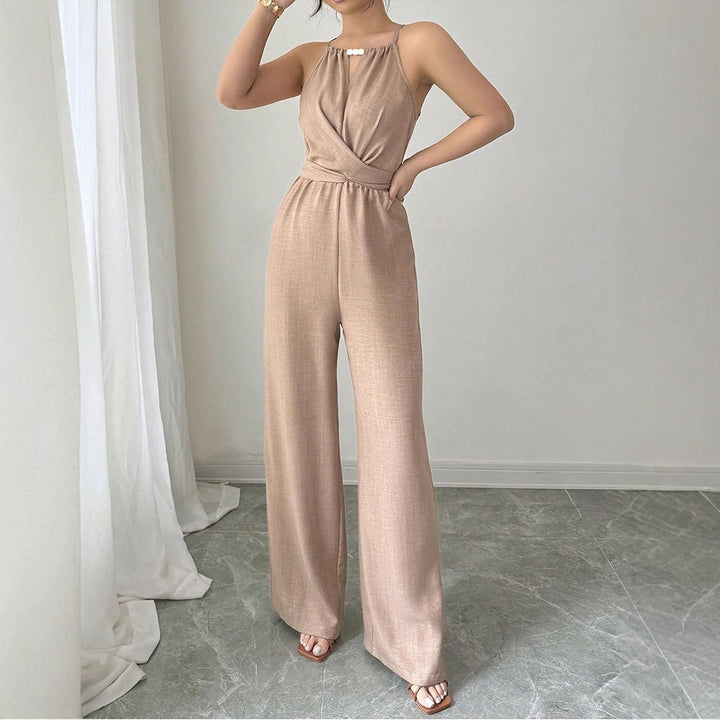Damen bodenlanger Jumpsuit mit raffiniertem Wickeldesign und eleganter Bundnaht Drune
