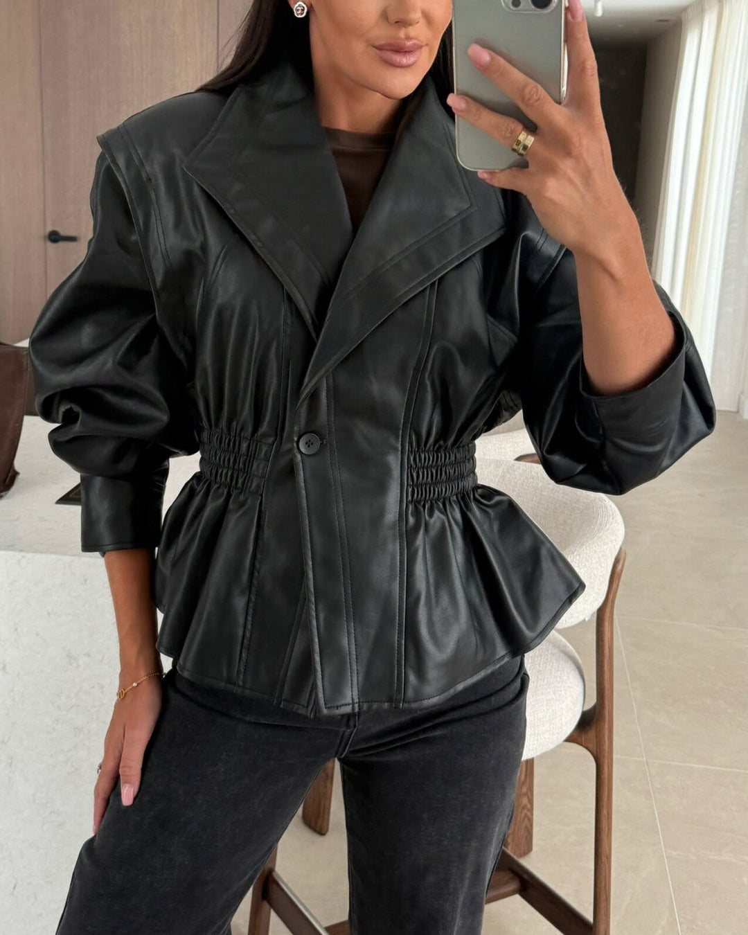 Drune | Revers Taille Cropped Pu-Jacke