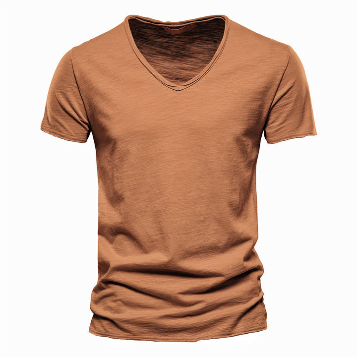 Herren nan leichtes Baumwolljersey Kurzarmshirt mit V-Ausschnitt und schmaler Passform Drune
