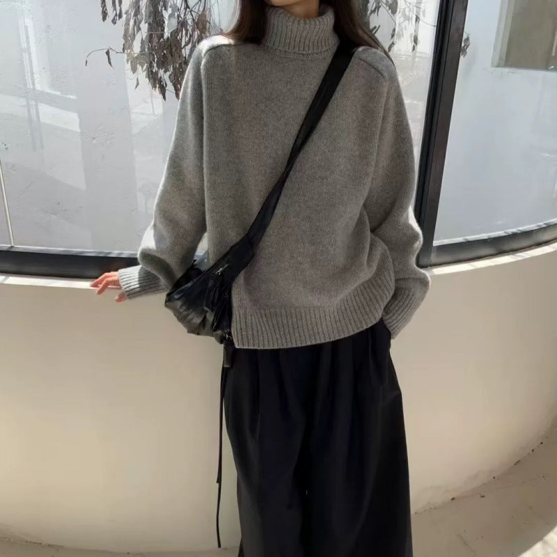 Damen Rollkragenpullover aus feinem Wollmix mit geradem Schnitt und breitem Rippkragen Drune