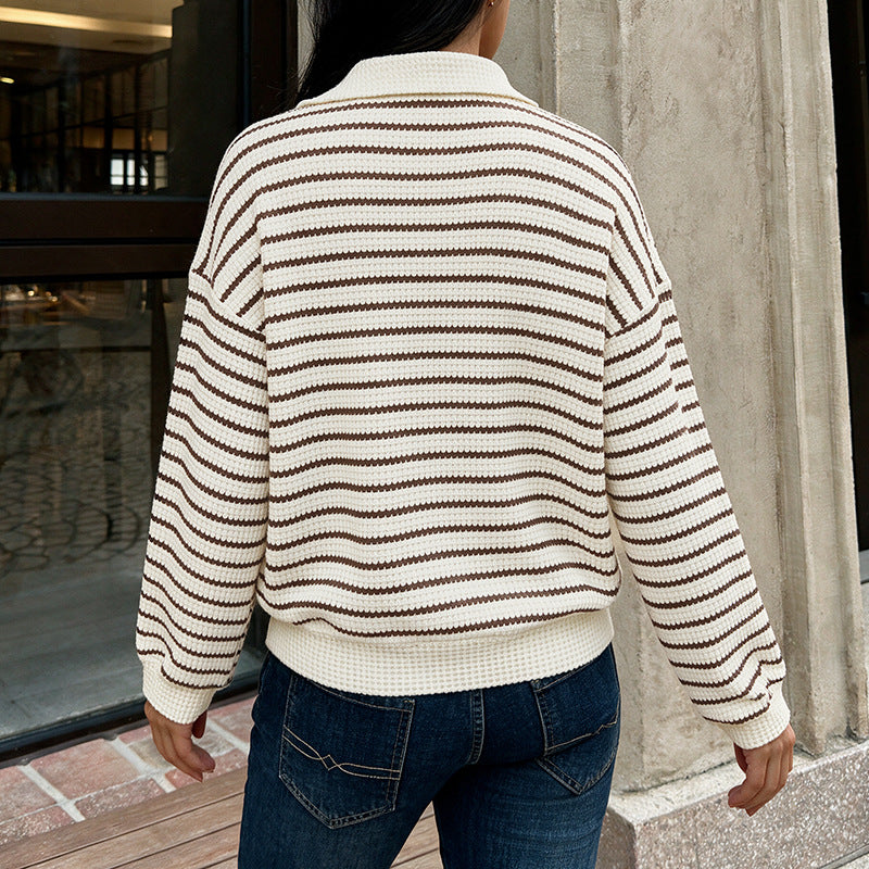 Damen Stylischer V-Ausschnitt Pullover mit Streifen Drune