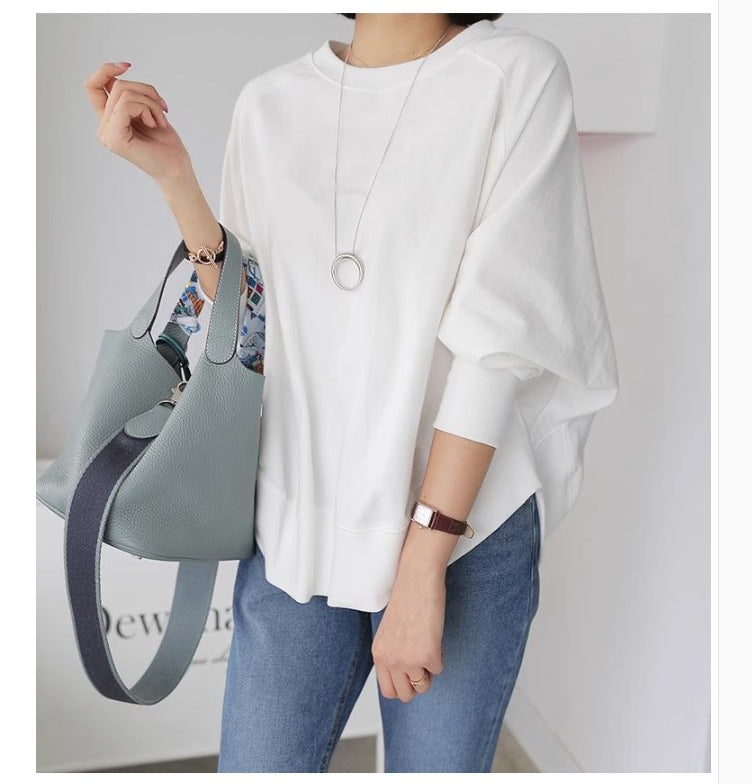 Damen Oversize-Sweatshirt mit Raglanärmeln, abgerundetem Saum und Seitenschlitzen Drune