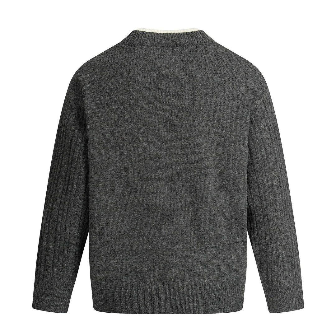 Herren Zopfmuster-Pullover mit V-Einsatz und doppeltem Rollkragen Drune