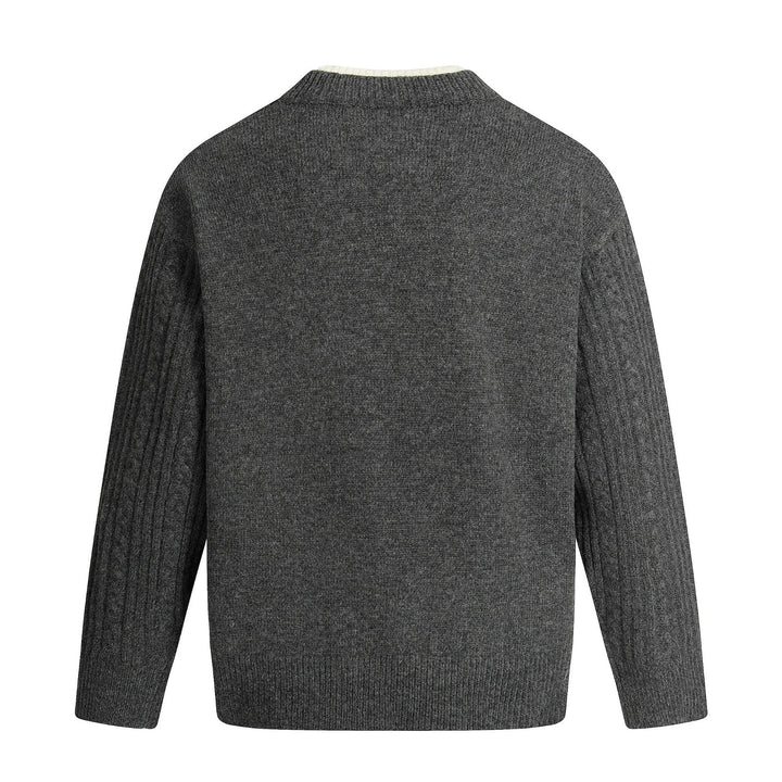 Herren Zopfmuster-Pullover mit V-Einsatz und doppeltem Rollkragen Drune