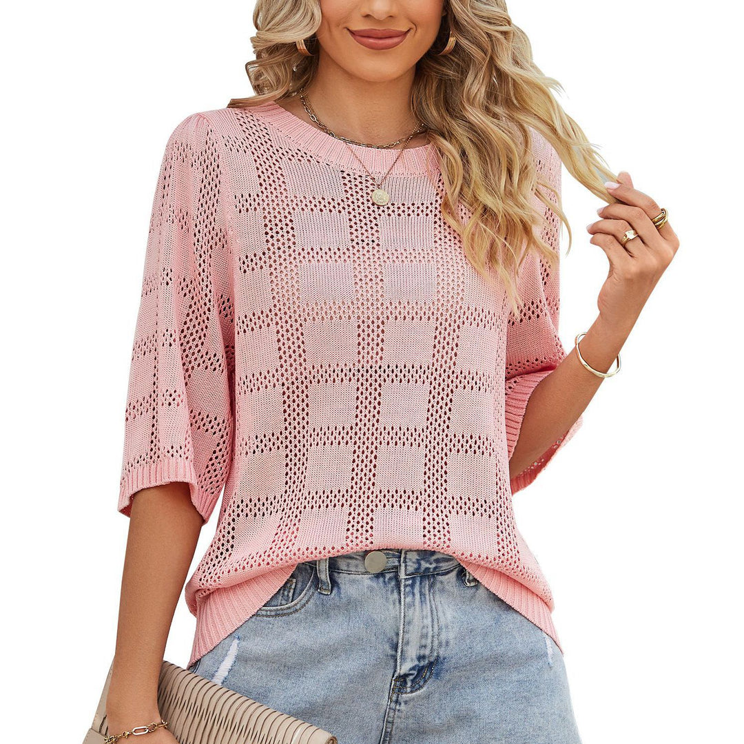 Damen luftiges Strickoberteil mit weitem Schnitt und modernen Lochmuster Drune