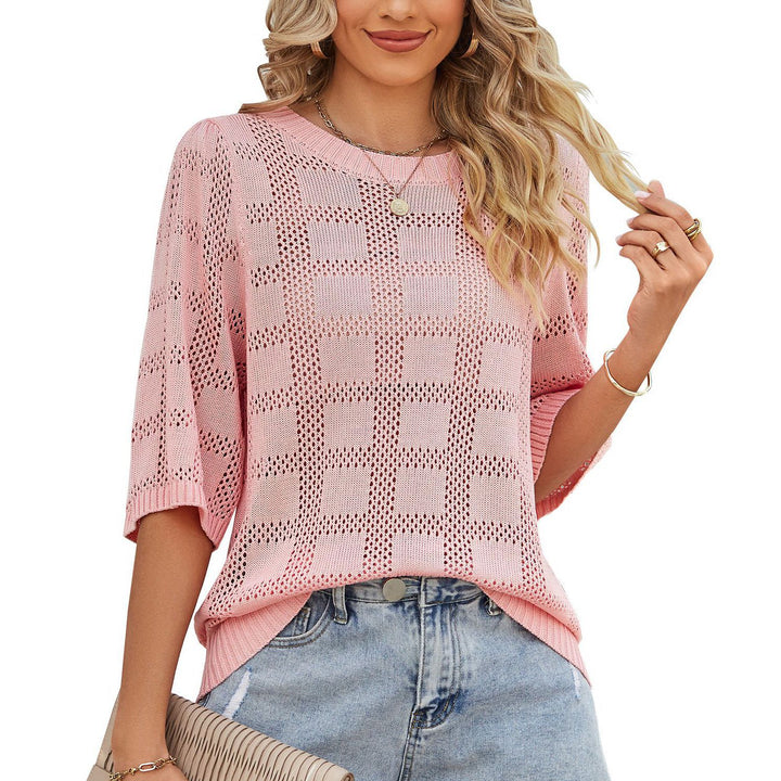 Damen luftiges Strickoberteil mit weitem Schnitt und modernen Lochmuster Drune