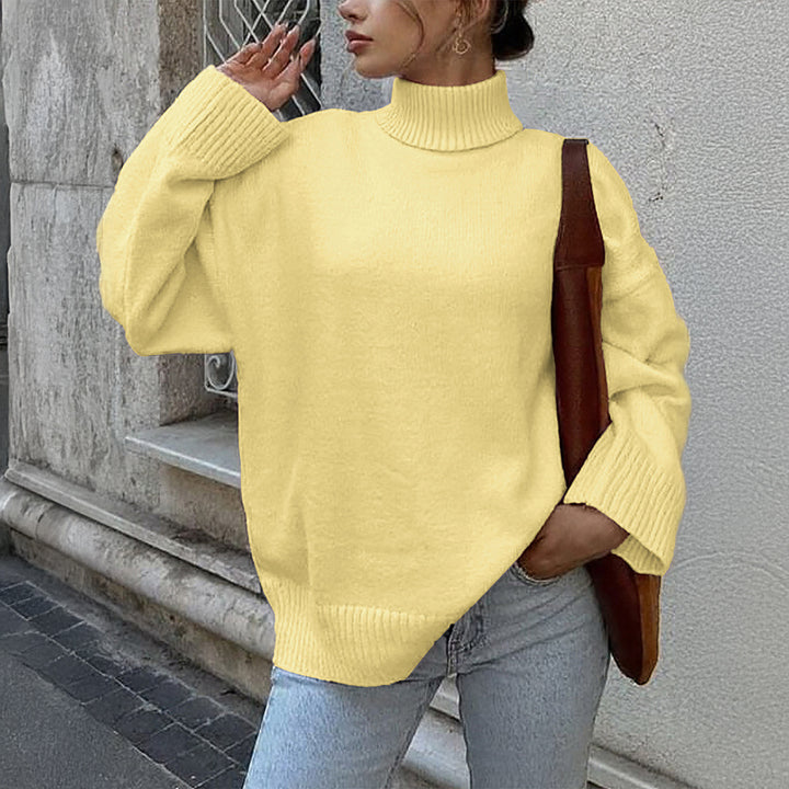 Damen nan oversize Rollkragenpullover mit breitem Rippkragen, voluminösen Ballonärmeln und verlängertem Bündchen Drune