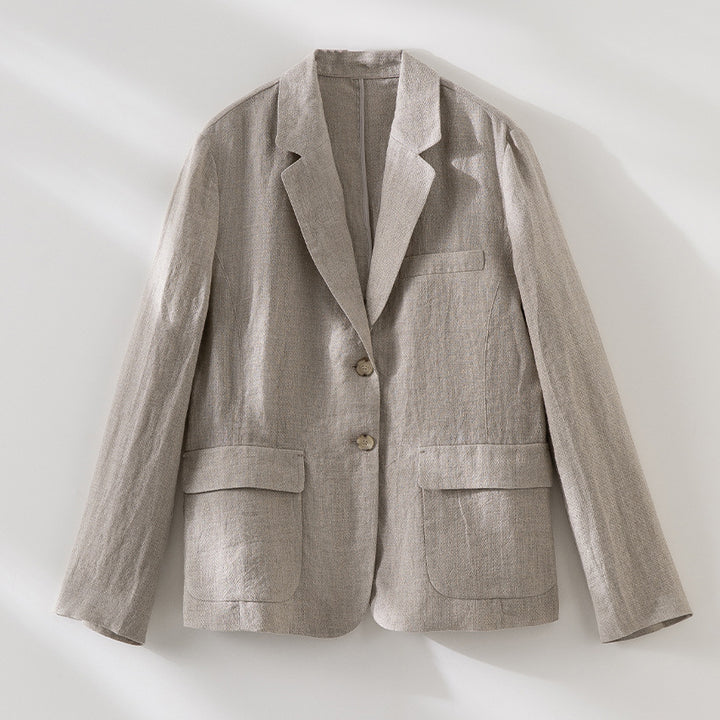 Damen Leinenblazer mit aufgesetzten Taschen, legerer Passform und Reverskragen Drune