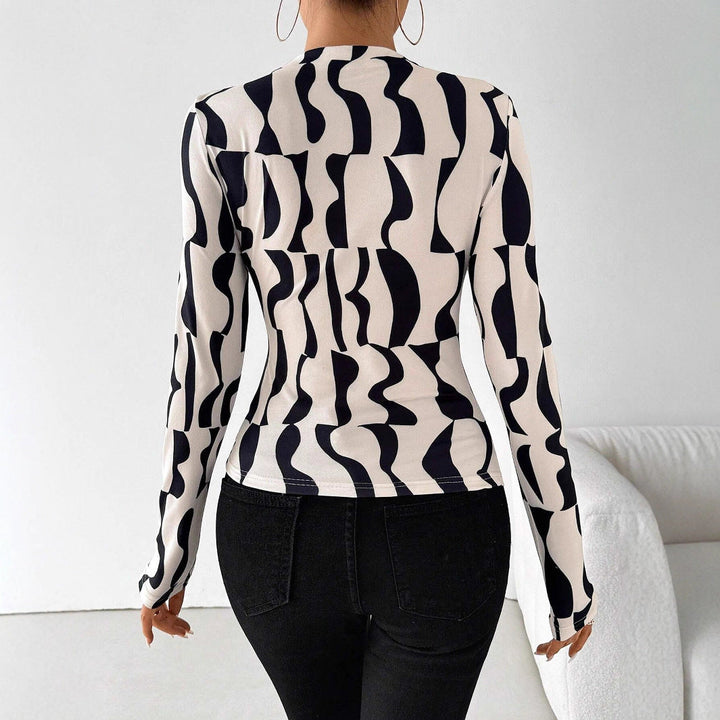 Damen nan tailliertes Langarmshirt mit seitlicher Raffung und Wasserfallausschnitt Drune