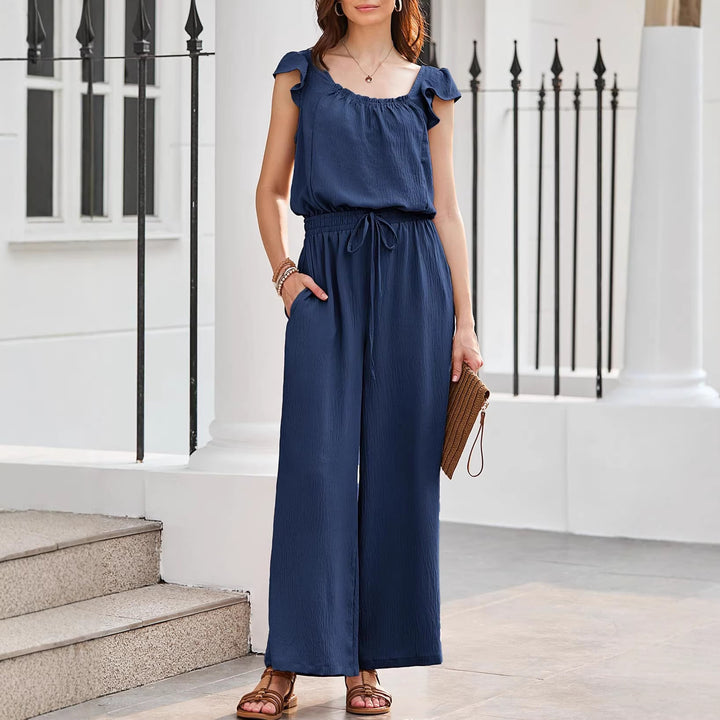 Damen Crinkle-Overall mit weitem Bein, elastischem Taillenbund und Rüschenärmeln Drune