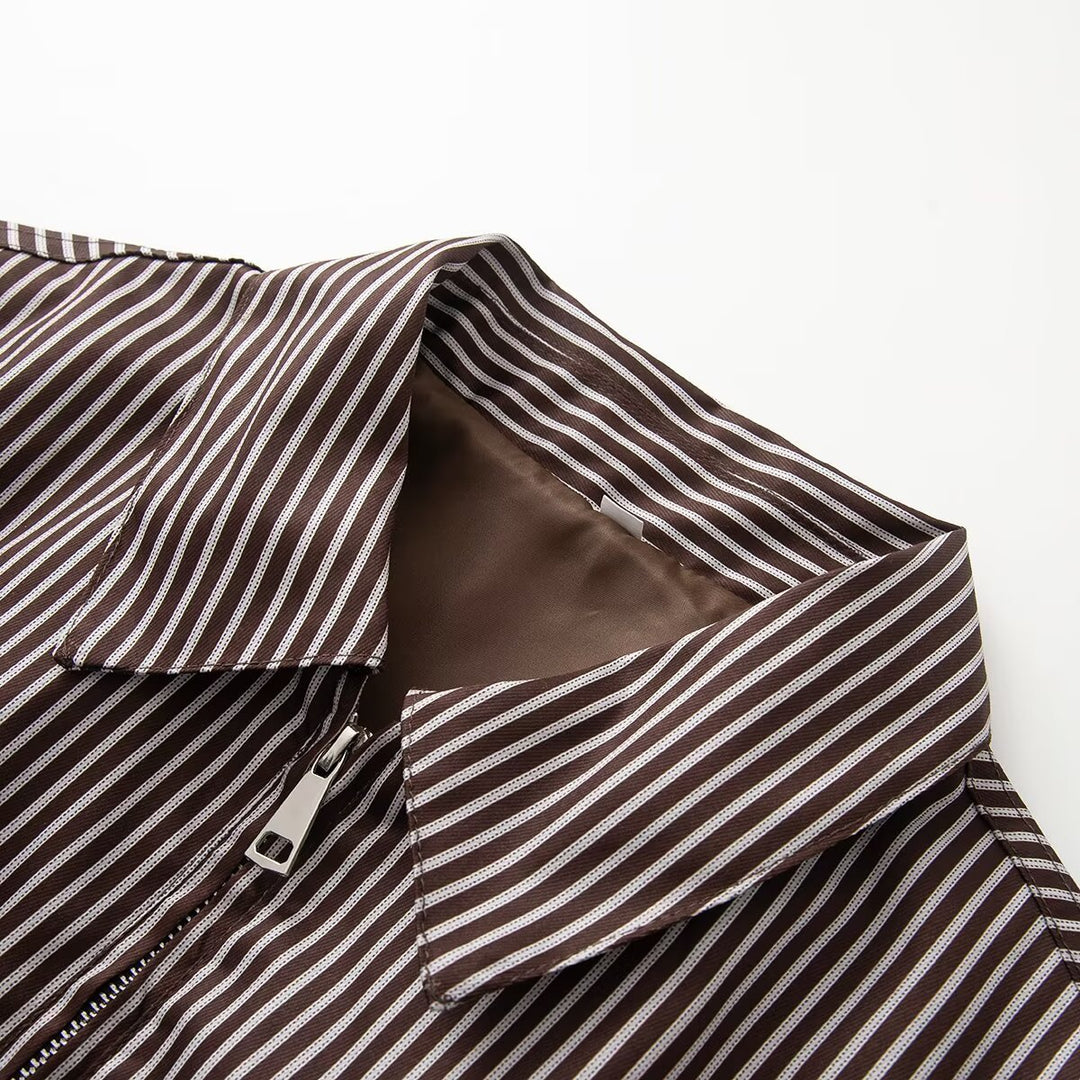 Damen Leichte gestreifte Blousonjacke mit Reißverschluss, Hemdkragen und elastischem Saum Drune